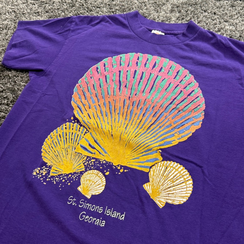 Vintage Sunshine Apparel T-Shirt Mens Purple Excellent St Simons Shells Large